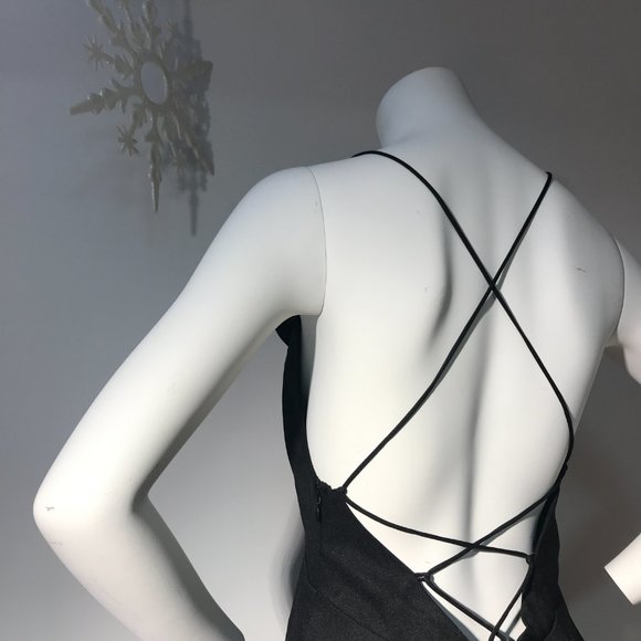 F21 Black Maxi Faux Wrap Dress Gown Robe Prom Graduation Evening Weeding NWOT - Picture 3 of 5